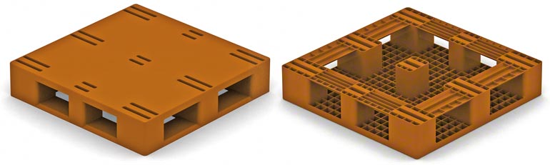 Este modelo é muito parecido com uma palete de madeira do tipo 2, com base perimetral, portanto tem as mesmas restrições.