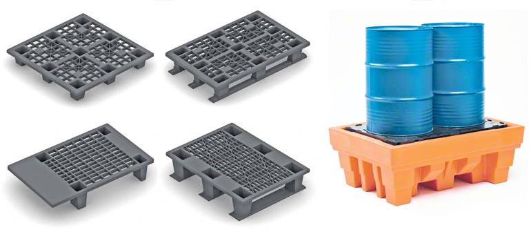 Diferentes modelos de paletes de plástico.