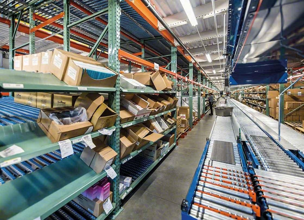 Área de picking assistida por transportadores para caixas Área de picking assistida por transportadores para caixas