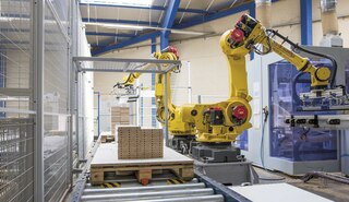Braços robóticos industriais desempenham funções semelhantes aos braços humanos Braços robóticos industriais desempenham funções semelhantes aos braços humanos