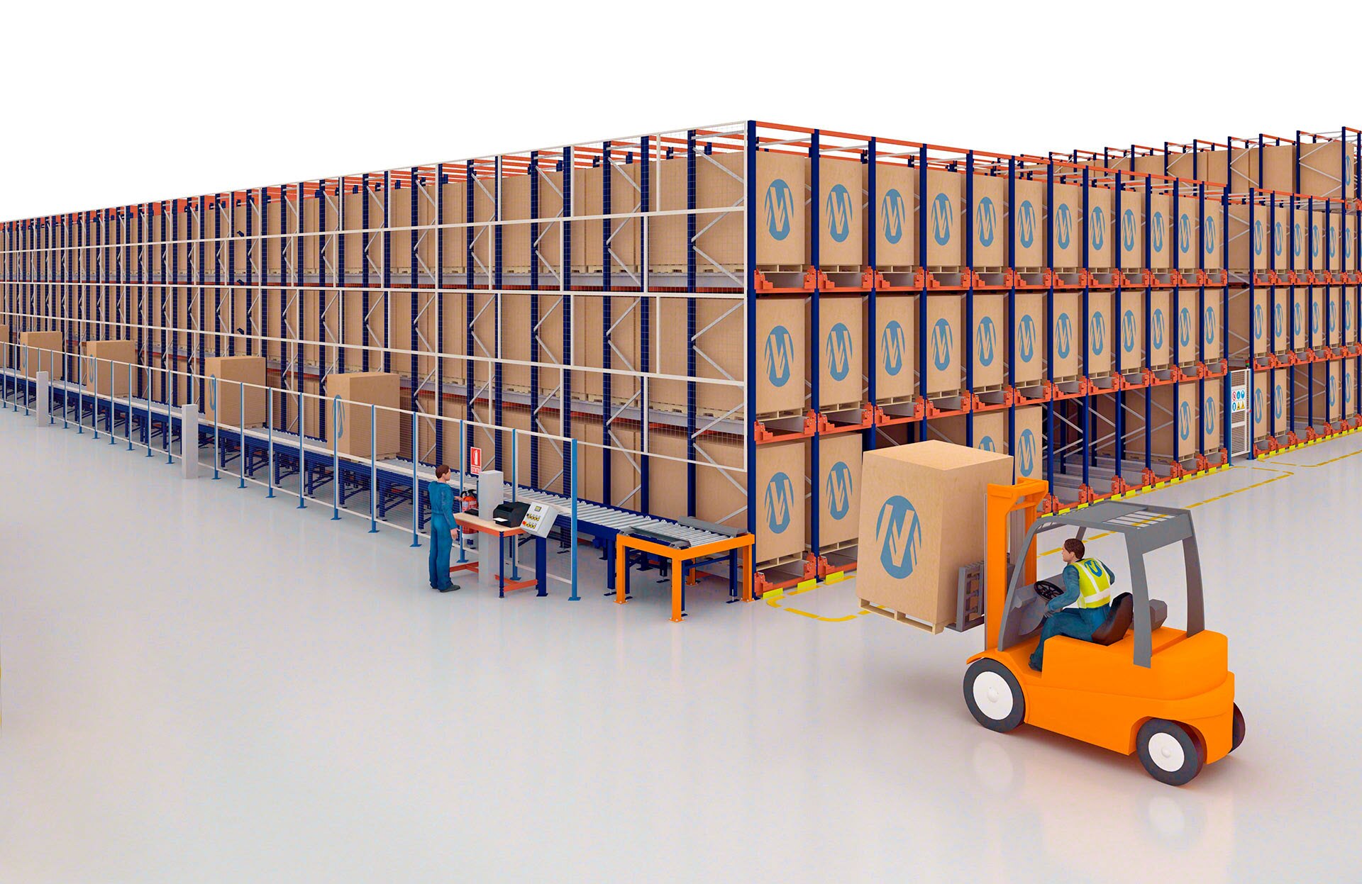 O sistema Pallet Shuttle pode ser completado com soluções automáticas, tal como um circuito de transportadores para paletes
