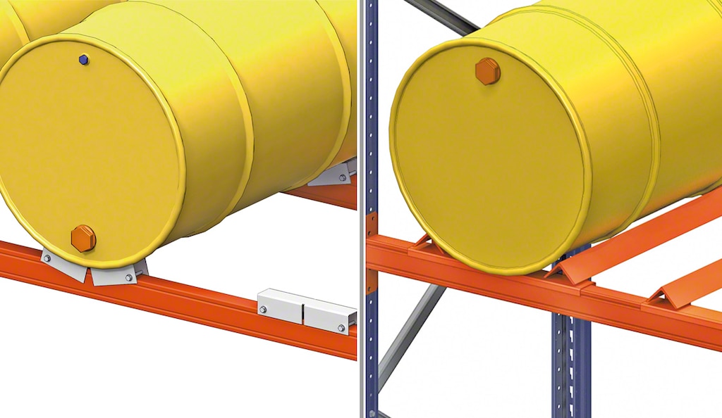 O suporte de tambor é um componente que é instalado na longarina para facilitar o armazenamento de tambores ou outros produtos cilíndricos