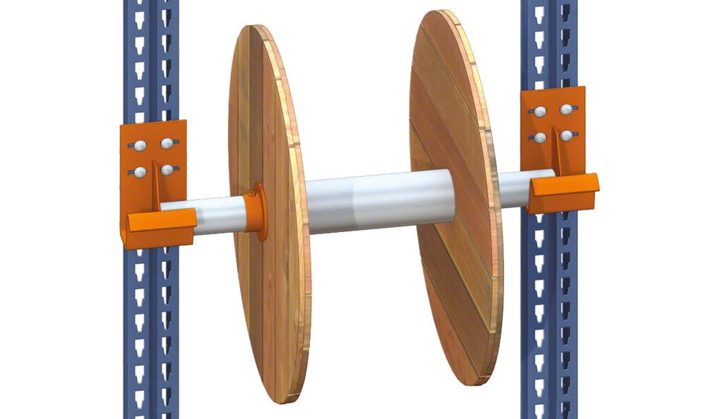 O suporte de bobina é um acessório que adapta as estantes metálicas para o armazenamento de bobinas