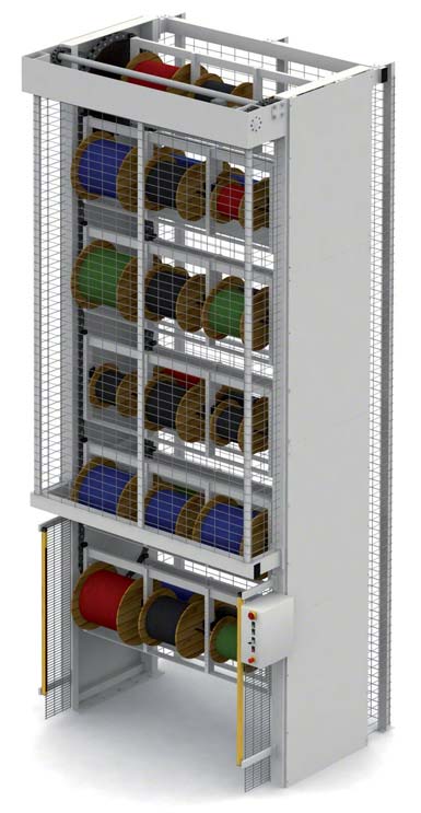 Sistema de armazenagem automática vertical para bobinas.