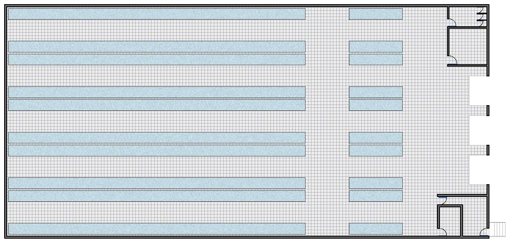Armazém com zonas adicionais para receção, embalagem, consolidação e expedição.