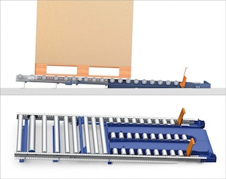 Os canais dinâmicos ao nível do solo permitem descarregar a mercadoria através de porta-paletes