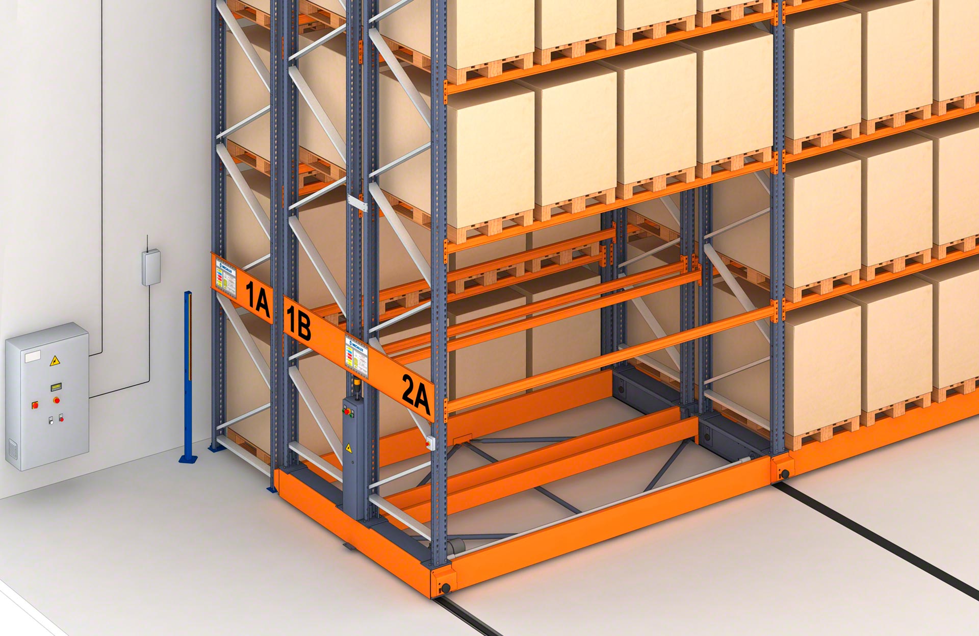 O sistema Movirack combina estantes fixas, que costumam estar localizadas nas extremidades, e estantes móveis