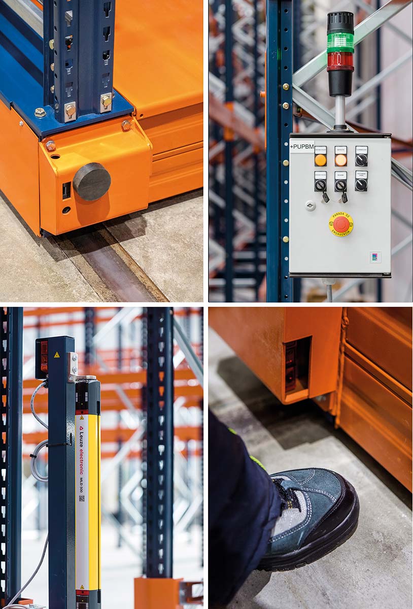 As estantes Movirack possuem múltiplos elementos de segurança para evitar acidentes: botão de reinício, botão de emergência…
