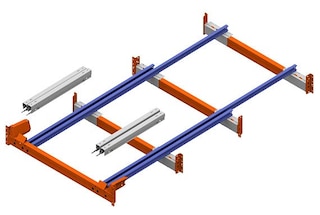 O conjunto para três paletes inclui quatro carris e quatro carros