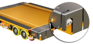 O carro do Pallet Shuttle 3D inclui 4 rodas de contraste no corredor