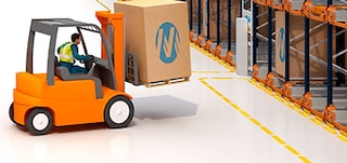 Marcas pintadas no solo num armazém com Pallet Shuttle