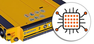 O carro do Pallet Shuttle inclui um sistema de controlo PLC embarcado