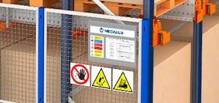 Pictogramas de segurança em estantes com Pallet Shuttle