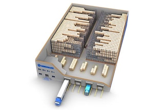 Pallet Shuttle com um único corredor e estantes em ambos os lados