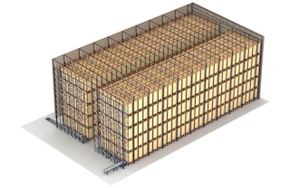 As estantes do sistema Pallet Shuttle também podem suportar a estrutura de um armazém autoportante