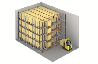 No sistema Pallet Shuttle não é necessário o empilhador circular no interior dos corredores de armazenamento