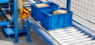 Os transportadores ligam os elevadores de caixas às estações de picking