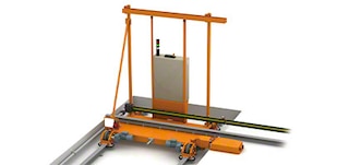 A ponte de transbordo permite deslocar um transelevador de um corredor para outro